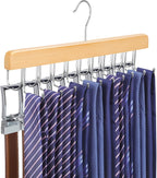 TOPIA HANGER 2 in 1 Belt Tie Hanger for Closet Max 30 Belts with 30 Ties Capacity, 20 Hooks Belt Tie Racks Wooden Hanger for Closet Organizer Storage Space Saving “U” Fit Belt and “一” Fit Tie - CT47N