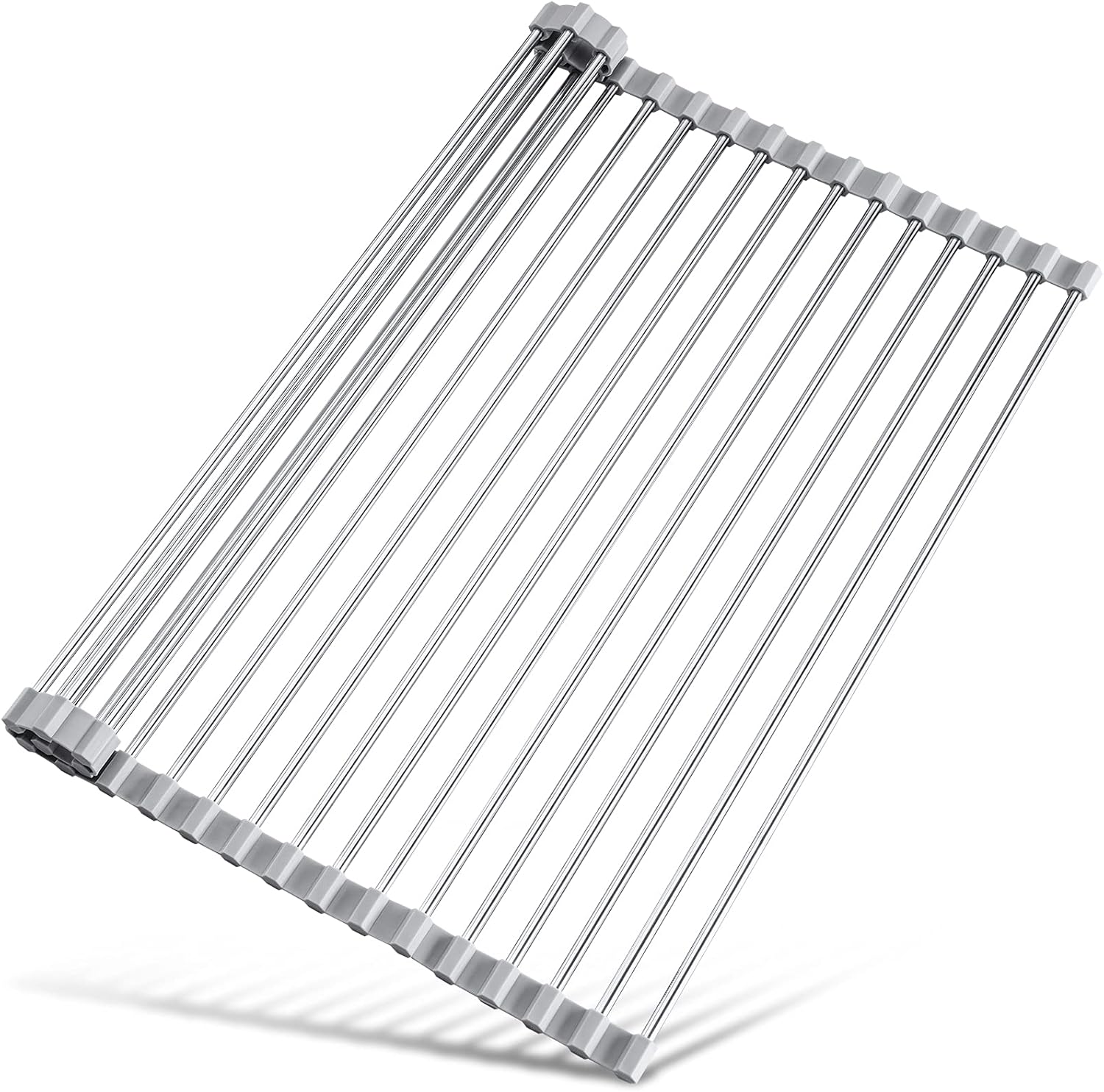 Tomorotec 17.7" x 12.5" Roll Up Dish Drying Rack Over Sink Drying Rack Sink Cover Kitchen Sink Accessories Gadget Multipurpose Organizer Foldable Stainless Steel Drainer