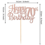 1 PCS Happy 70th Birthday Cake Topper Glitter Cheers to 70 Years Birthday Cake Pick Seventy 70 Fabulous Cake Decoration for Happy 70th Birthday Anniversary Party Decorations Supplies Rose Gold