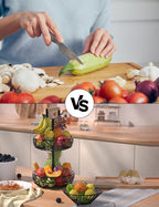 2-Tier 𝐅𝐫𝐮𝐢𝐭 𝐁𝐚𝐬𝐤𝐞𝐭 and Fruit Bowl - Fruit and Vegetable Storage with Banana Tree Hanger and Wood Handle, Fruit Basket for Kitchen Counter, for Bread Onions Potatoes Veggies Produce
