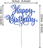 1 PCS Happy Birthday Cake Topper Glitter Happy Birthday Cake Pick Bunting Decor for Anniversary Celebrating Happy Birthday Party Cake Decorations Supplies Blue