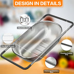 Over the Sink Colander - Strainers and Colanders - Sink Strainer Basket - Expandable Fine Mesh Strainer with Rubber Grip for Veggie, Fruits, Pasta, Home Kitchen Essentials (9.5W x 13.4-21.3L x 3.3H)