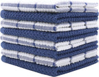 Cotton Grid Dish Cloths, Terry Cleaning Rags, 12 x 12 Inches, Light and Soft, Quick Drying Dish Rags, 8pc/Set (Blue Multi)