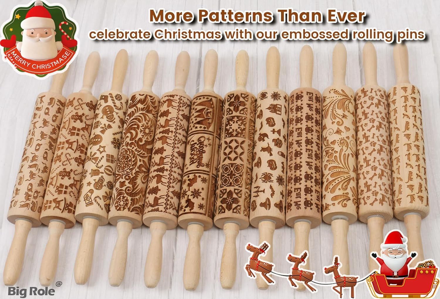 Floral Rose Embossed Rolling Pin for Baking Cookies Embossing Rolling Pins with Design Wooden Engraved Springerle Shortbread Roller Pin Flower Patterned Clay Pottery Ceramic Stamp Mold Bakers Women