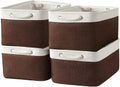 Organization and Storage Basket for Organizing - 16x12x8 inch Large 4 Pack Fabric Storage Cube Collapsible Storage Bins for Shelves, Storage Box for Cloth Books Canvas(White & Flaxen)