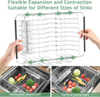 Dish Drying Rack in Sink, Extendable Stainless Steel Dish Drainers for Kitchen Counter, Anti-Rust Dish Dryer Rack with Utensil & Cup Holders, for Inside Sink, Over The Sink