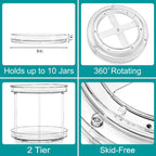 Sorbus 9 Inch 2 Tier Clear Lazy Susan Organizer, Turntable Organizer for Spice Organization for Cabinet, Lazy Susan Turntable for Kitchen, Home, Office, Closet, Classroom, Laundry Room Organization