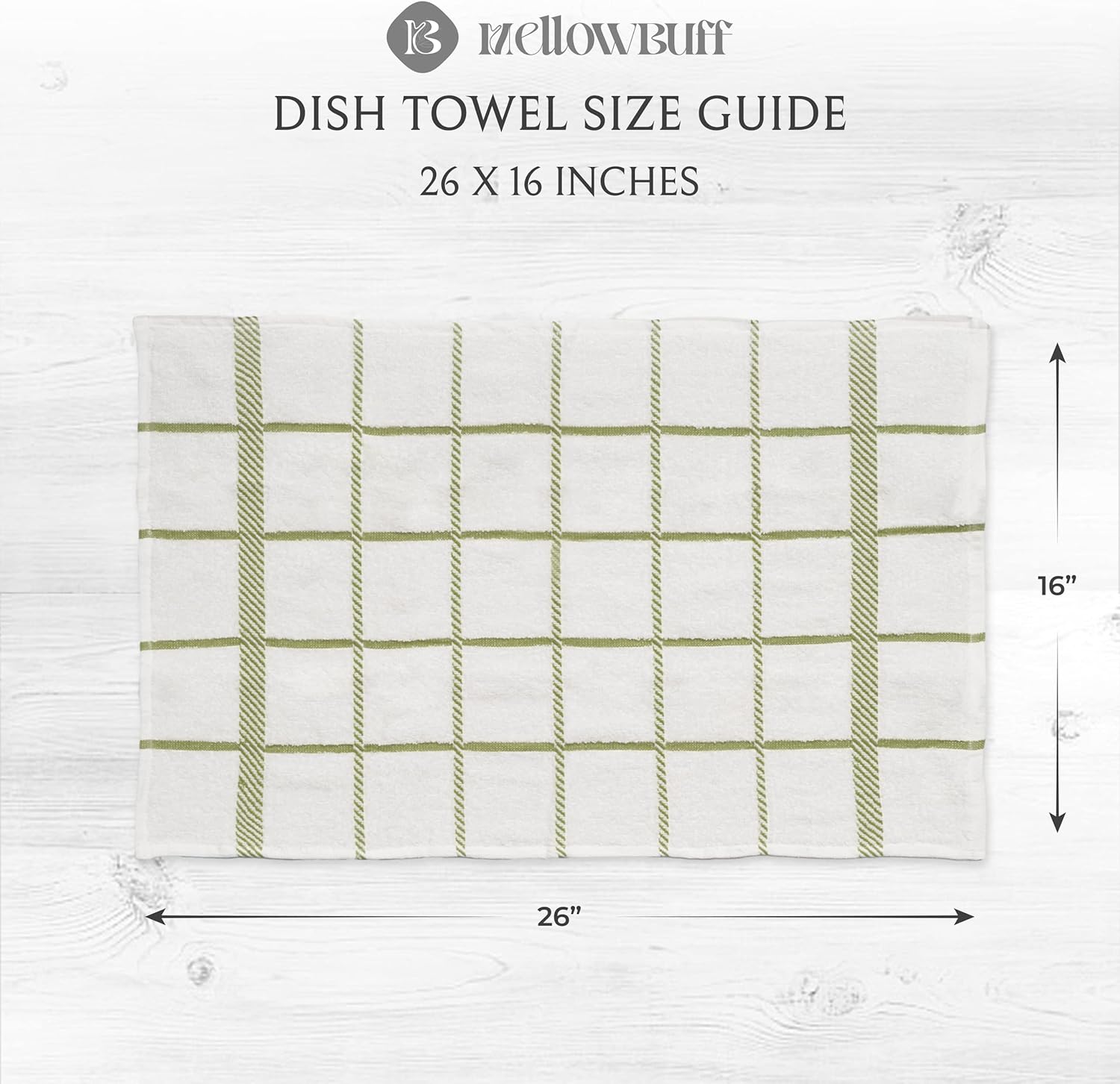 100% Cotton Terry Dish Towels, 4 Pack Checks, 16 x26 Inches, Super Soft and Absorbent Kitchen Towels, Perfect for Kitchen Cleaning and Dish Washing | Green