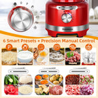 Homtone 16 Cup Food Processor, 6 Preset Modes& Stepless Speed Control for Dough Kneading, Meat Chopping, Slicing, Shredding, French Fries Potato Cuting, Cheese Grating& Whipping Cream, 650W, Red