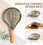 Spoon Rest for Stove Top, Large Ceramic Spoon Holder for Kitchen Counter, Heat Resistant Cooking Utensil Rest, Dishwasher Safe 5.1 Inch by ANTIS’S HOME (Green)