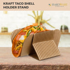 [200 COUNT]Harvest Pack Disposable Kraft Taco Holder Stand Tray, Taco Plates Serving Rack for Taco Shells Tortillas Hot Dogs Waffle Shawarmas Gyros Pita Bread Pocket Wraps, Taco Party Taco Tuesday