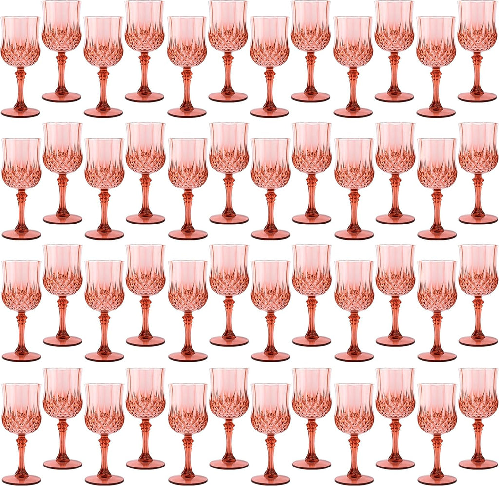Plastic Wine Glasses，Plastic Goblets Vintage Style Cordial Drinking Glasses for Wedding Reception, Grand Event Party Supplies (48, Rose Gold)