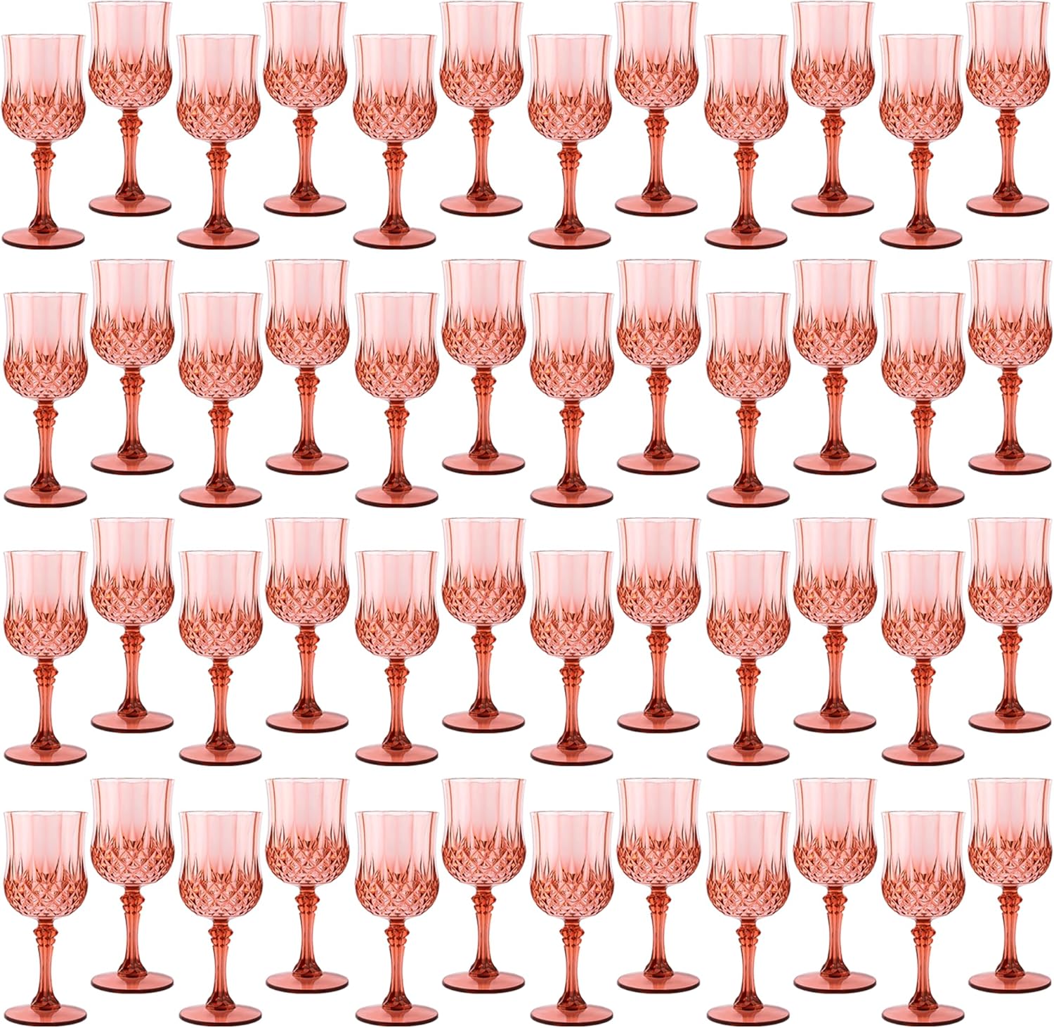 Plastic Wine Glasses，Plastic Goblets Vintage Style Cordial Drinking Glasses for Wedding Reception, Grand Event Party Supplies (48, Rose Gold)
