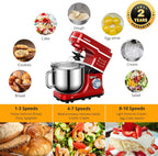 Garvee 7.5QT Stand Food Mixer, 10-Speed Tilt Head 3-IN-1 Kitchen Electric Mixer with Stainless Steel Bowl, Egg Whisk, Dough Hook, Beater, Splash Guard, Compact Dough Mixer for Home Cooks, Red