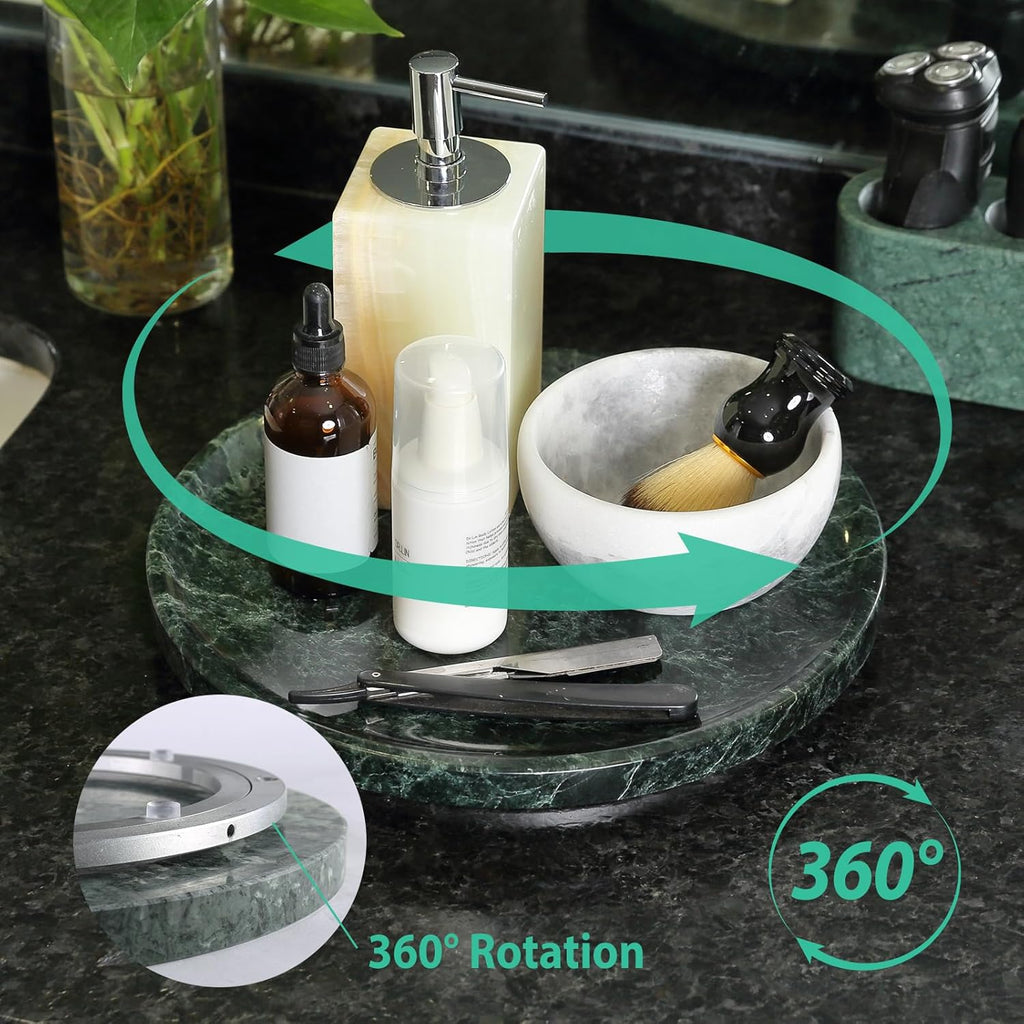 Marble Lazy Susan, 12in Lazy Susan Turntable Organizer for Cabinet Pantry Kitchen Countertop Fridge Bathroom Makeup Vanity Countertop, Detachable Lazy Susan for Table Top, Italian Green