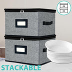 homyfort China Storage Containers - Dinner Plate Storage with Lid, Handles, Hard Shell Dinnerware Protectors for Moving Bowls, Saucer, Padded Protective Storage, 12x12, 2 Pack