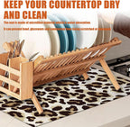 Brown Leopard Dish Drying Mat for Kitchen Counter Microfiber Absorbent Dish Kitchen Drying Mat Draining Reusable Washable for Dishes/Utensils/Counterto