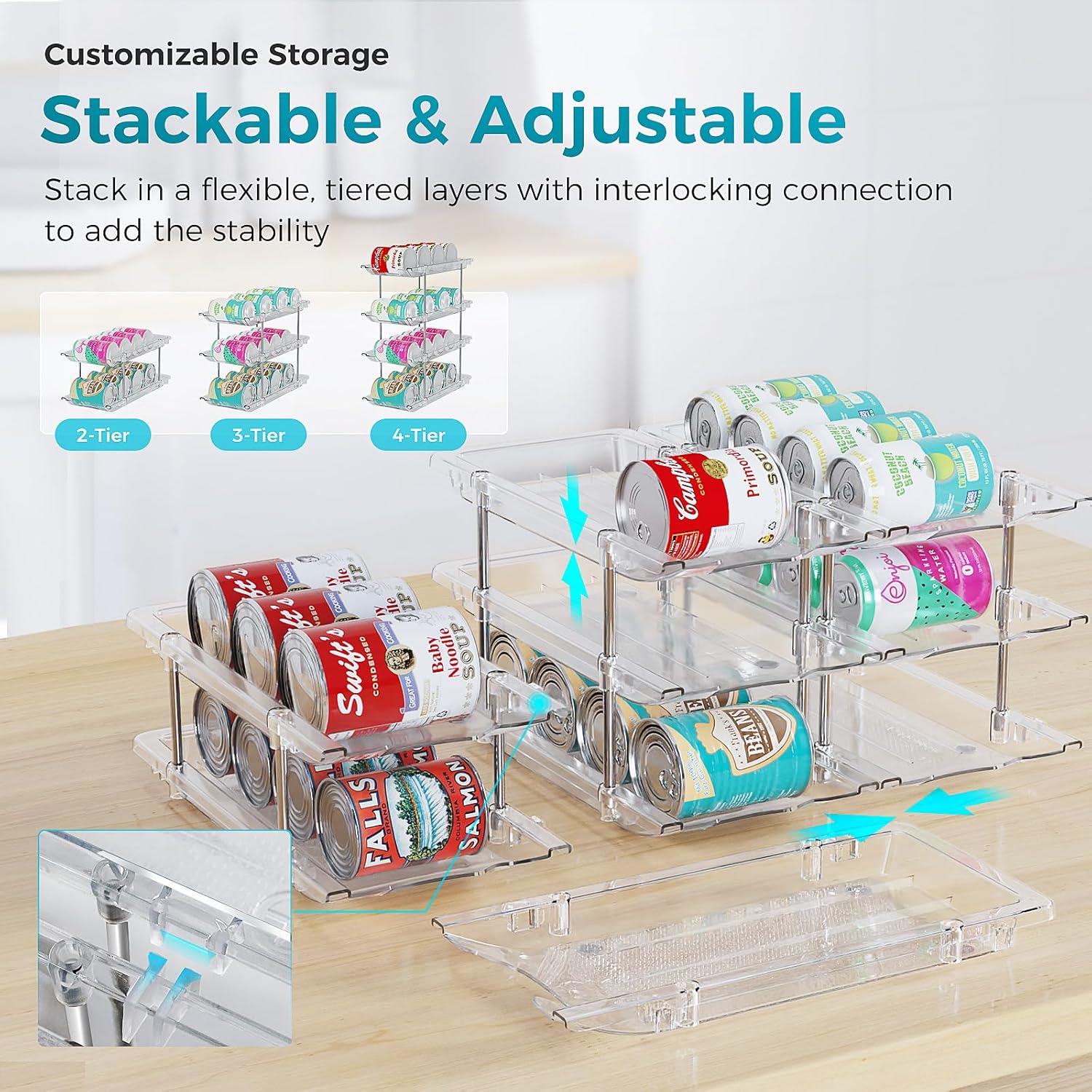 Can Organizer for Pantry, 3 Tiers Can Storage Rack, up to 36 Cans Food Holders for Fridge, Cabinet and Pantry Organization