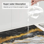Black Gold Marble Dish Drying Mat for Kitchen Counter Gold and Black Grey Dish Drainer Rack Mats 16x18 Inches Absorbent Reversible Cute Drying Pad
