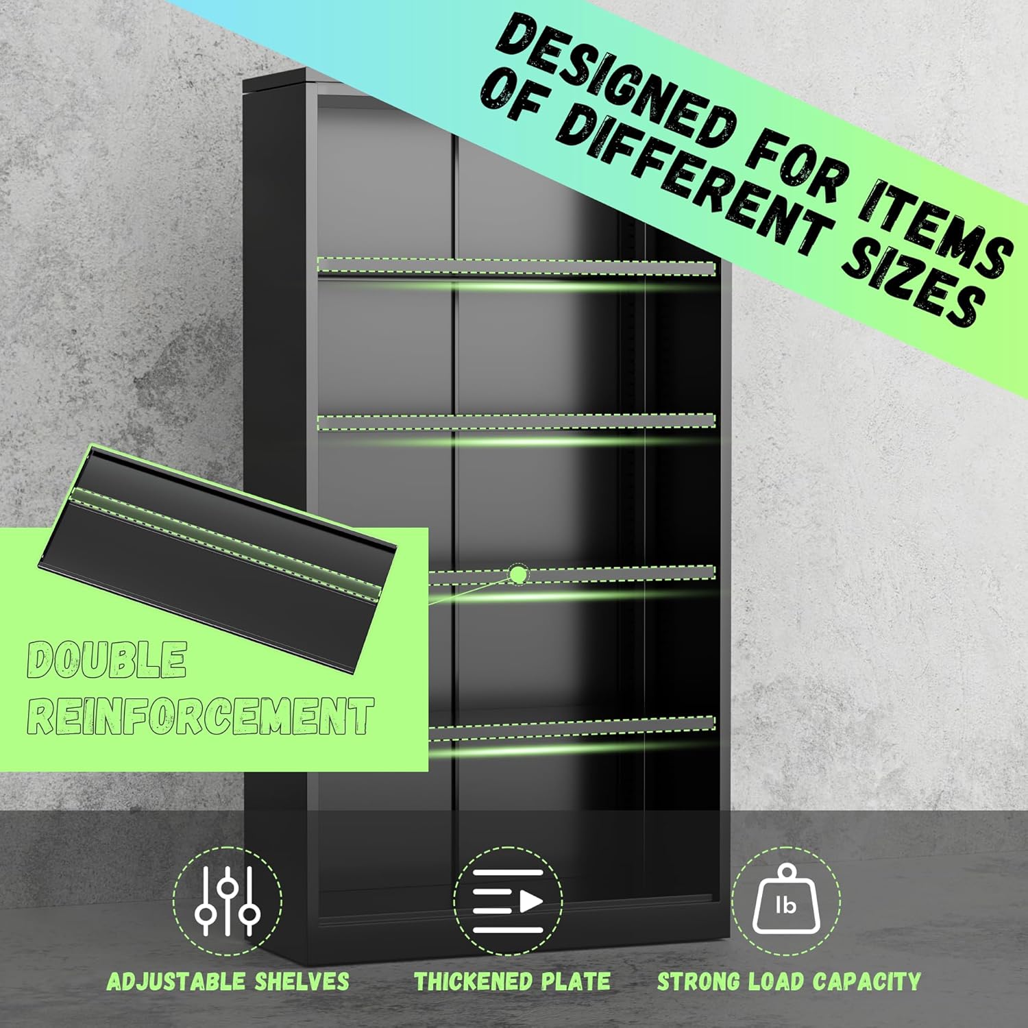 INTERGREAT Metal Storage Cabinet, 72" Locking Storage Cabinets with Doors and 4 Shelves, Tall Tool Storage for Garage, Steel Lockable Cabinet Metal Locker for Home Office, Black Green