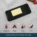 KITCHENDAO Airtight Butter Dish with Lid for Countertop and Fridge, Dishwasher Safe, BPA Free Wide Plastic Butter Keeper for 2 Sticks East Coast/West Coast/European Style/Kerrygold Butter, Black