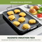GreenPan Valencia Pro 18" x 11" Double Burner Griddle Pan, Induction Suitable, Ceramic Nonstick PFAS-Free, Rectangular Stovetop Cookware, Stainless Steel Handles, Dishwasher, Oven & Broiler Safe, Gray