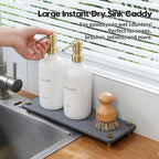 Kitchen Sink Caddy Water Absorbing Stone Drying Tray, Diatomite Bathroom Sink Organizer, Faucet Counter Mat Coaster, Soap Dish Rack Riser Dispenser Sponge Holder, Dark Gray Gold -12.5" x 4.5"