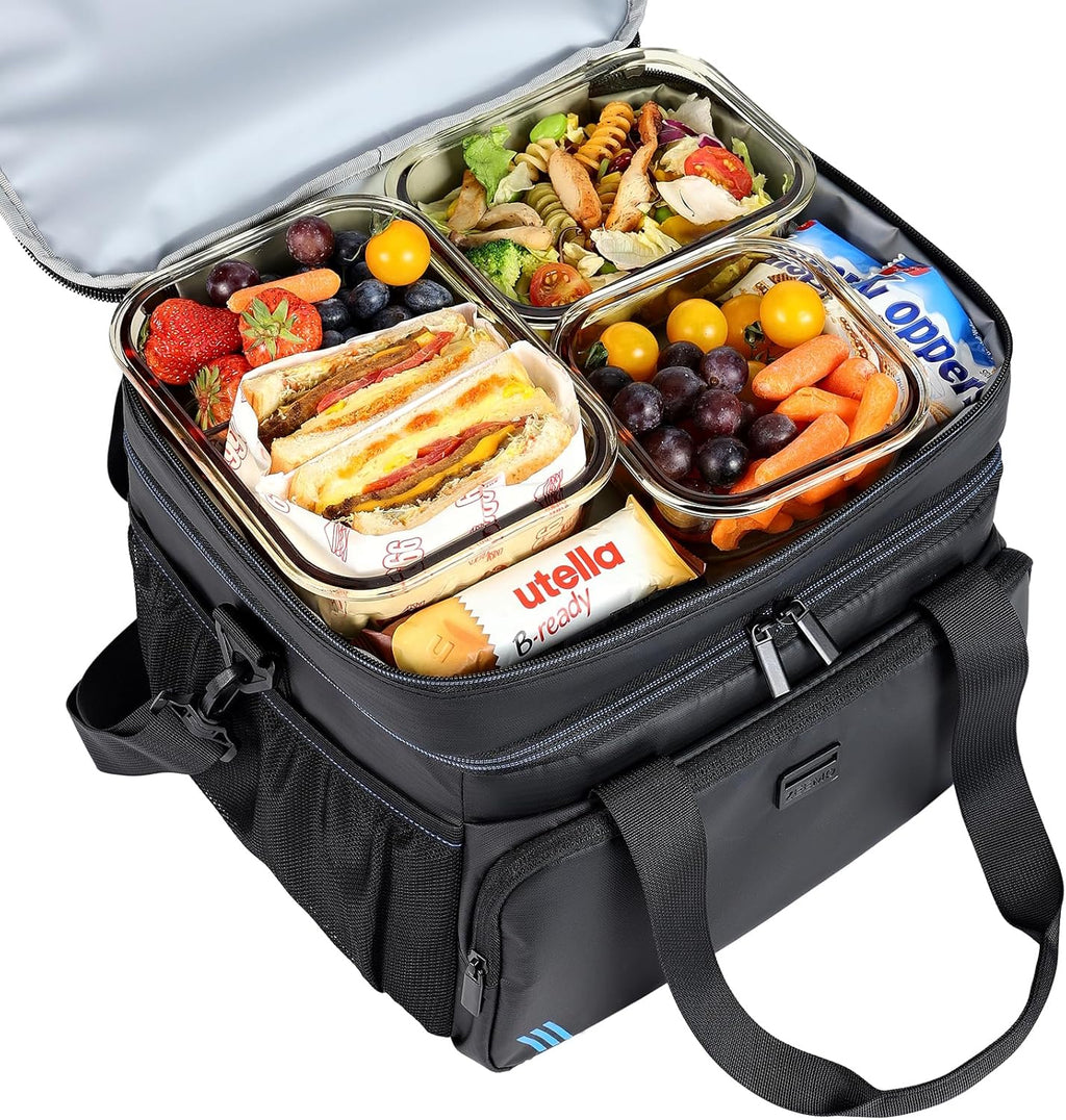 ZEEMO Soft Cooler Bag, Insulated Lunch Box, 19 L Ice Chest, Double Leakproof Layers, Waterproof and Collapsible Case for Work Outdoor Trip, Black