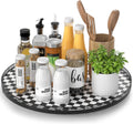 18" Black and White Kitchen Lazy Susan Turntable, Round Checkered Decorative Tray, Large Lazy Susan for Dining Table Centerpiece, Pantry, Kitchen, Bathroom, Countertop, Cupboard, Home Decor