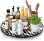 18" Black and White Kitchen Lazy Susan Turntable, Round Checkered Decorative Tray, Large Lazy Susan for Dining Table Centerpiece, Pantry, Kitchen, Bathroom, Countertop, Cupboard, Home Decor