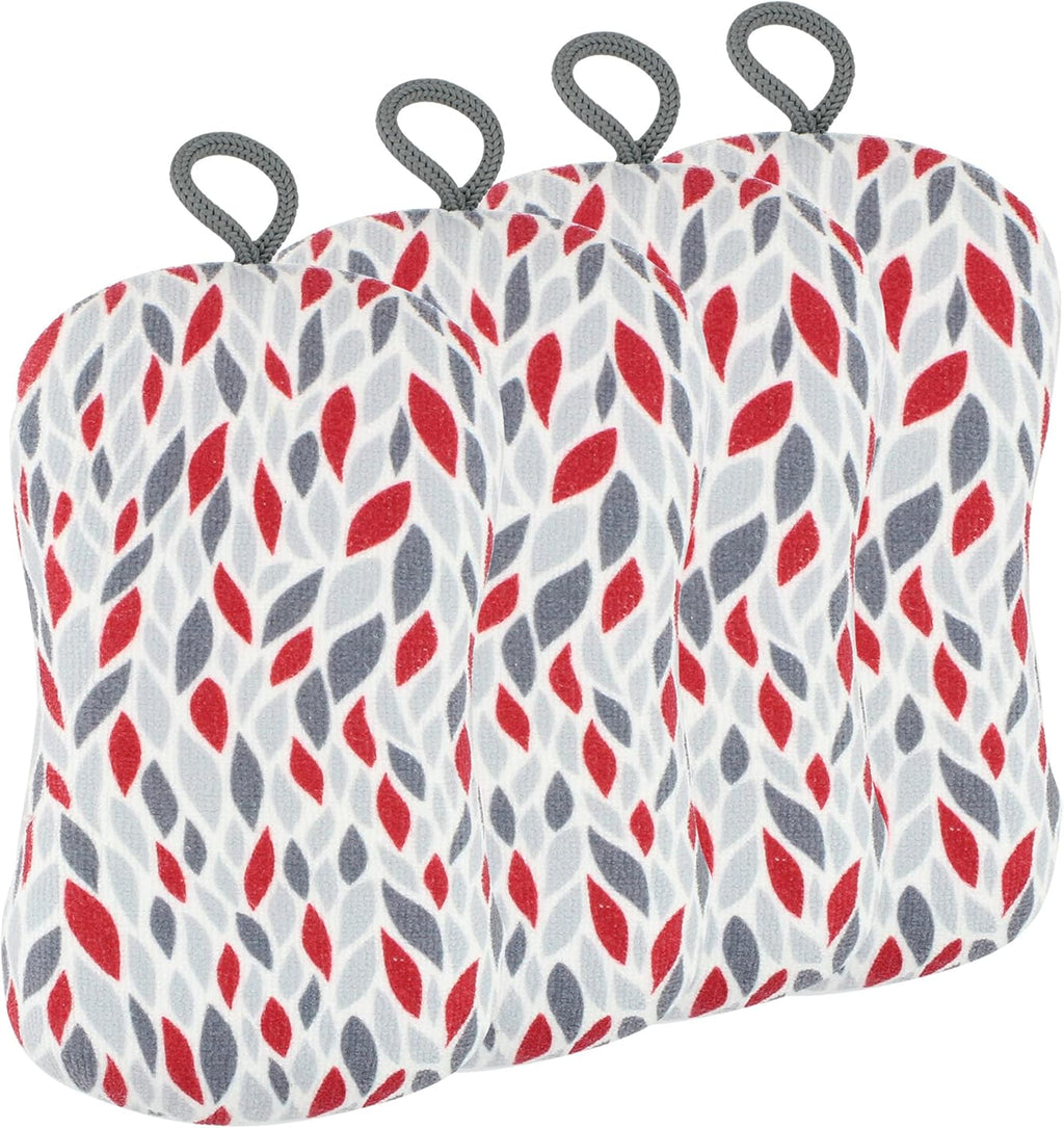 MÜkitchen Premuim Sponge for Dishes and Household Cleaning | Microfiber Print and Non-Scratch Scrub Pad | Set of 4 | (Petals)