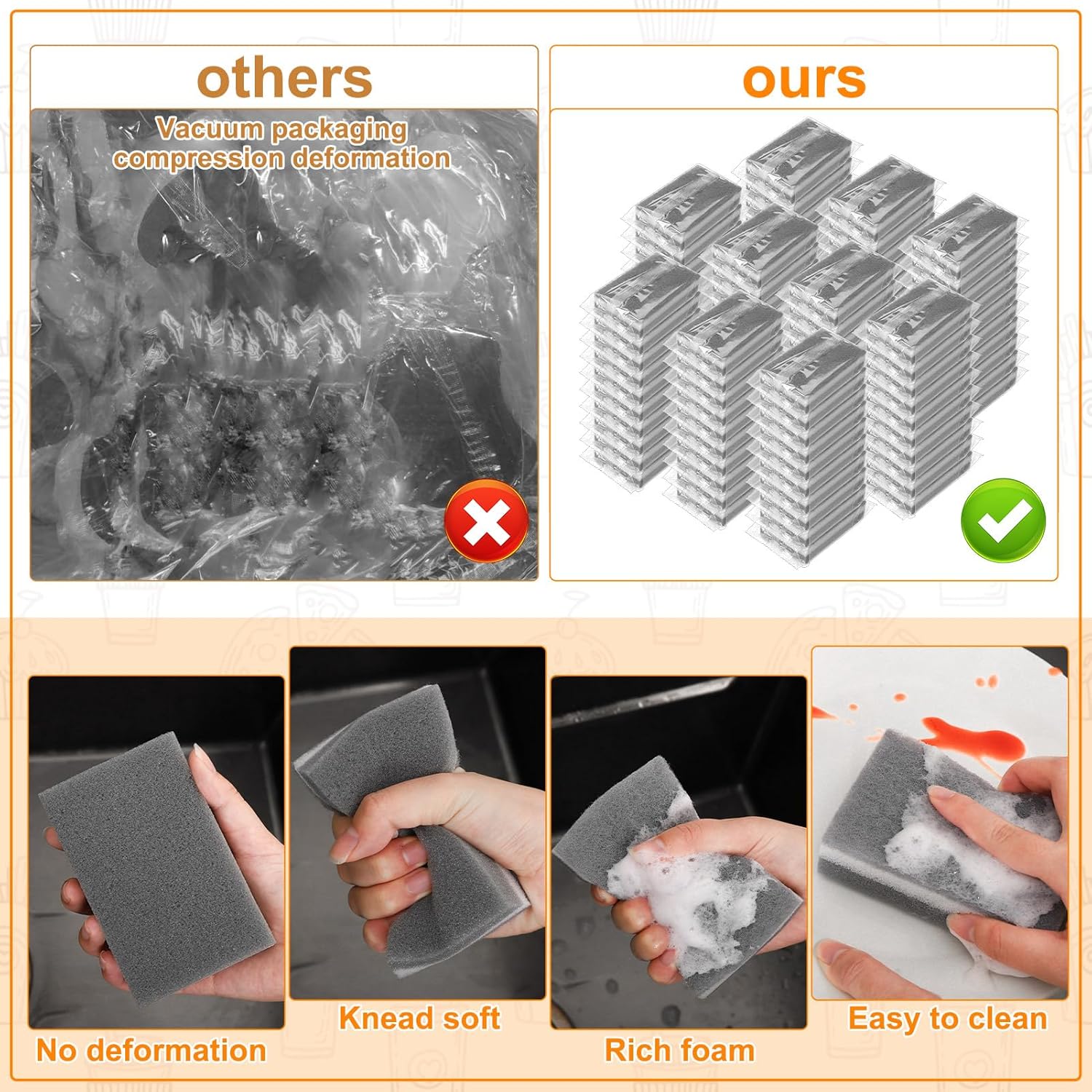 90 Pack Individually Wrapped Sponges Uncompressed Kitchen Dishwashing Non Scratch Scrouing Sponge Bulk for Hotel Car Airbnb Apartments,Gray