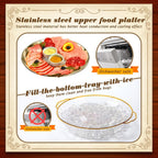 Baderke 3 Set 11.8" Chilled Serving Tray for Parties with Compartments Ice Chilled Party Platter Charcuterie Serving Board Cold Dish Dip for Fruit Seafood Vegetable Shrimp Cocktail (Gold)