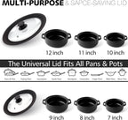 Anaeat Silicone Universal Lid for Pots, Pans and Skillets - Tempered Glass Covered with Heat Resistant Silicone Rim Fits All 7" to 12" Diameter Cookware -Easy to Use Replacement Frying Pan Cover