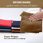 Native Fab Cotton Dish Towel 4 Pack Waffle Weave Tea Towels for Cleaning Drying, 16x26 inches, Soft & Absorbent Washcloths, Kitchen Towel with Hanging Loop, Dish Cloth Set, Brown