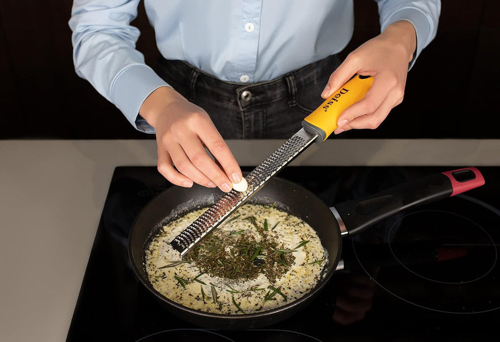 Deiss PRO Citrus Zester & Cheese Grater — Parmesan Cheese Lemon, Ginger, Garlic, Nutmeg, Chocolate, Vegetables, Fruits - Razor-Sharp Stainless Steel Blade, Wide, Dishwasher Safe