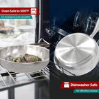 Sunhouse 8 Inch 18/10 Chef Series Stainless Steel Frying Pan, Tri-Ply Stainless Steel Construction, PFOA-FREE, Stay-Cool Handle, Induction Compatible