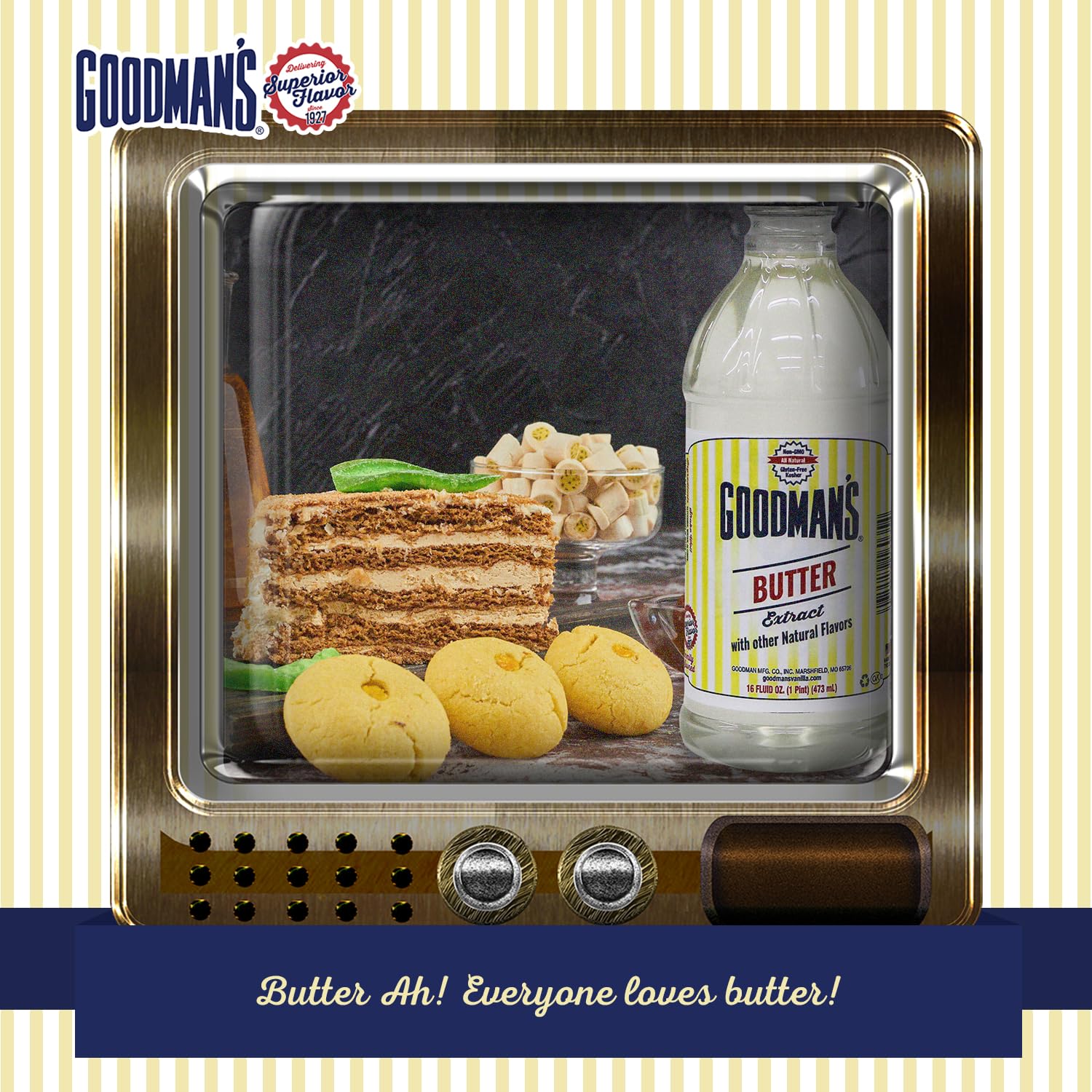 Goodman's Butter Extract - Gluten-Free, Non-GMO, Low Carb & Calorie, No Artificial Color - Safe for Dairy Sensitivities, Ideal for Baking - 1 Pint