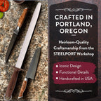 STEELPORT 12 inch Oval Ceramic Honing Rod | Professional Knife Sharpener Rod with Oregon Black Walnut Handle, Safety Guard | Premium Serrated Blade Sharpener For All Knife Types