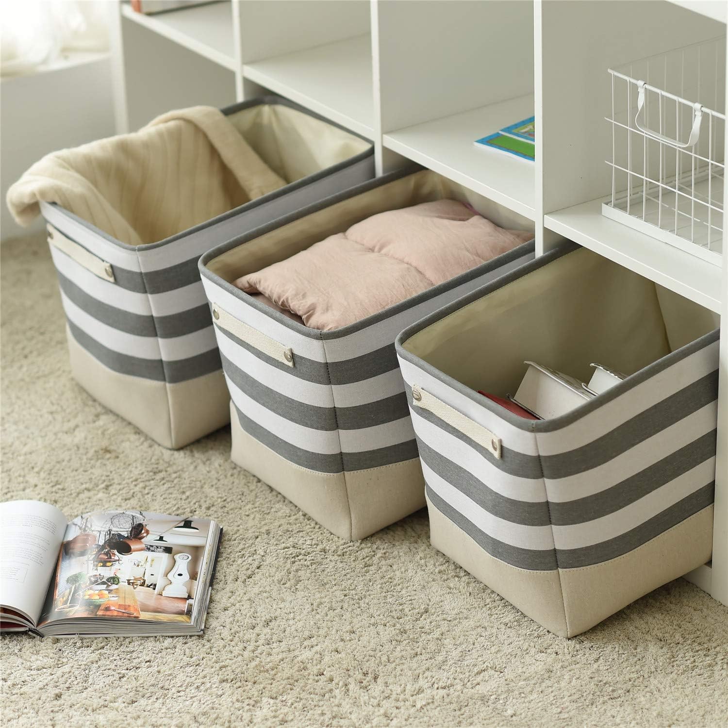 TheWarmHome Extra Large Cube Storage Bins Baskets for Organizing, Sturdy Fabric Storage Basket Cube W/Handles, Decorative Foldable Storage Baskets for Shelves Closet Nursery Toy (3 Pack 16×12×12inch)