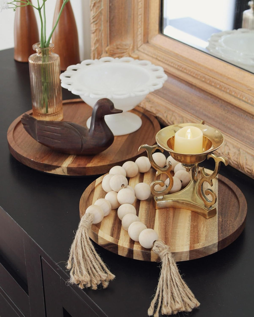 LAMU 9'' Acacia Wood Lazy Susan Organizer for Table Top, Lazy Susan Turntable for Cabinet, Kitchen, Countertop, Pantry Organization