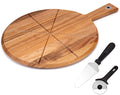 Acacia Wood Pizza Peel, 12 inch Pizza Cutting Board Set with Pizza Cutter and Server, Wooden Pizza Paddle Pizza Chopping Board with Handle for Homemade Pizza, Baking, Cutting Vegetable, Cheese