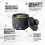 Flexzion Marble Salt Cellar with Lid - Salt and Pepper Bowls Dish Container for Kitchen - Marble Pepper Jar Storage Box Holder for Paprika, Herbs, Sugar, Jewelry & Watches (Set of 2, Black & White)