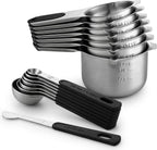 Spring Chef Magnetic Measuring Cups & Spoons Set (Patent Pending), Strong N45 Magnets, Heavy Duty Stainless Steel Fits in Spice Jars for Baking & Cooking, BPA Free, Round Set of 15 with Leveler, Black