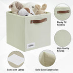 Collapsible Fabric Storage Cube Bins with 2 Reinforced PU Handles, Foldable Storage Organizer Baskets for Closet, Shelves, Living Room | 11"x11"x11", 4 Pack, Sage Green