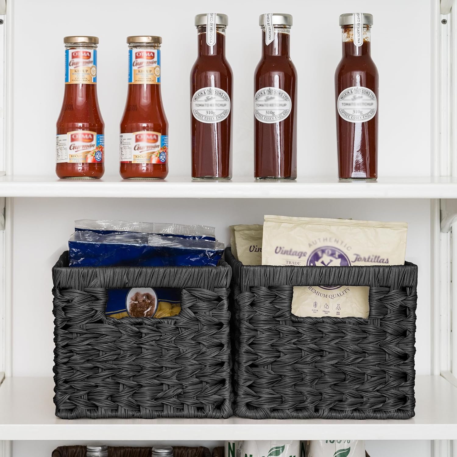 GRANNY SAYS Wicker Basket, Decorative Woven Baskets for Storage, Waterproof Storage Basket Organizer, Wicker Storage Basket for Organizing, 2-Pack, Black