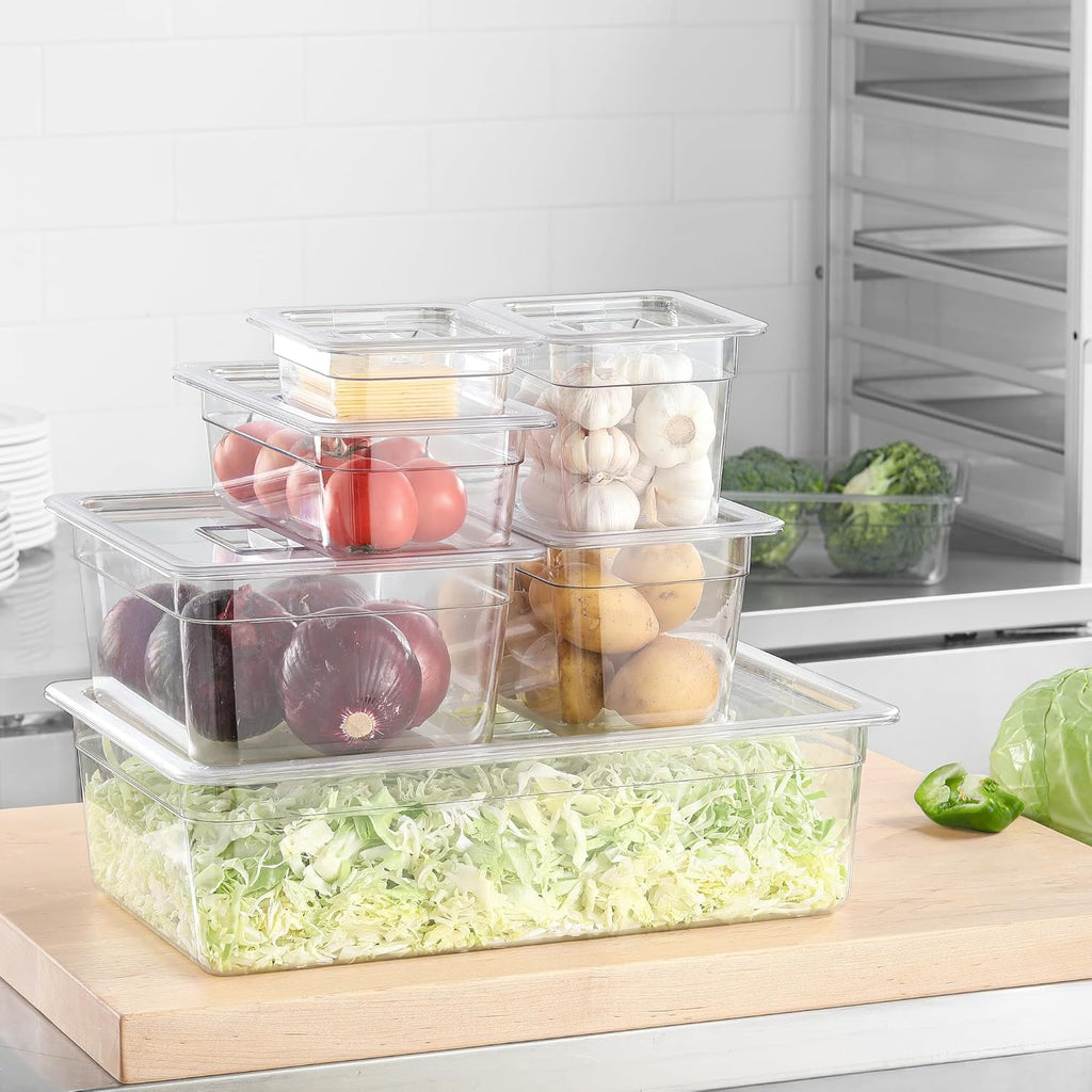 6 PCS Clear Food Pan Lids Universal 1/3 Size Polycarbonate Lids with Handle Food Storagge Container Cover for Commercial Restaurant Hotel Dishwasher Safety BPA Free