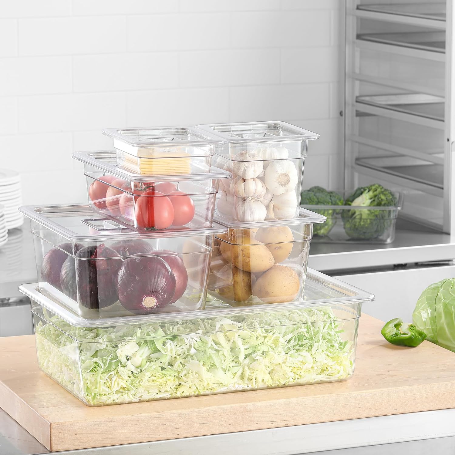 6 Pack 1/1 Size Lids Universal Full Size BPA-Free Polycarbonate Clear Food Pan Lids Dishwasher Safety Food Storagge Container Cover with Handle for Food Prep Table Hotel