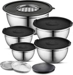 AVADOR Premium Stainless Steel Mixing Bowls Sets Brushed Stainless Steel Mixing Bowl Set, Easy To Clean, Space Saving, Great for Cooking, Baking, Prepping Needs (8 pc with Lid and Grater)