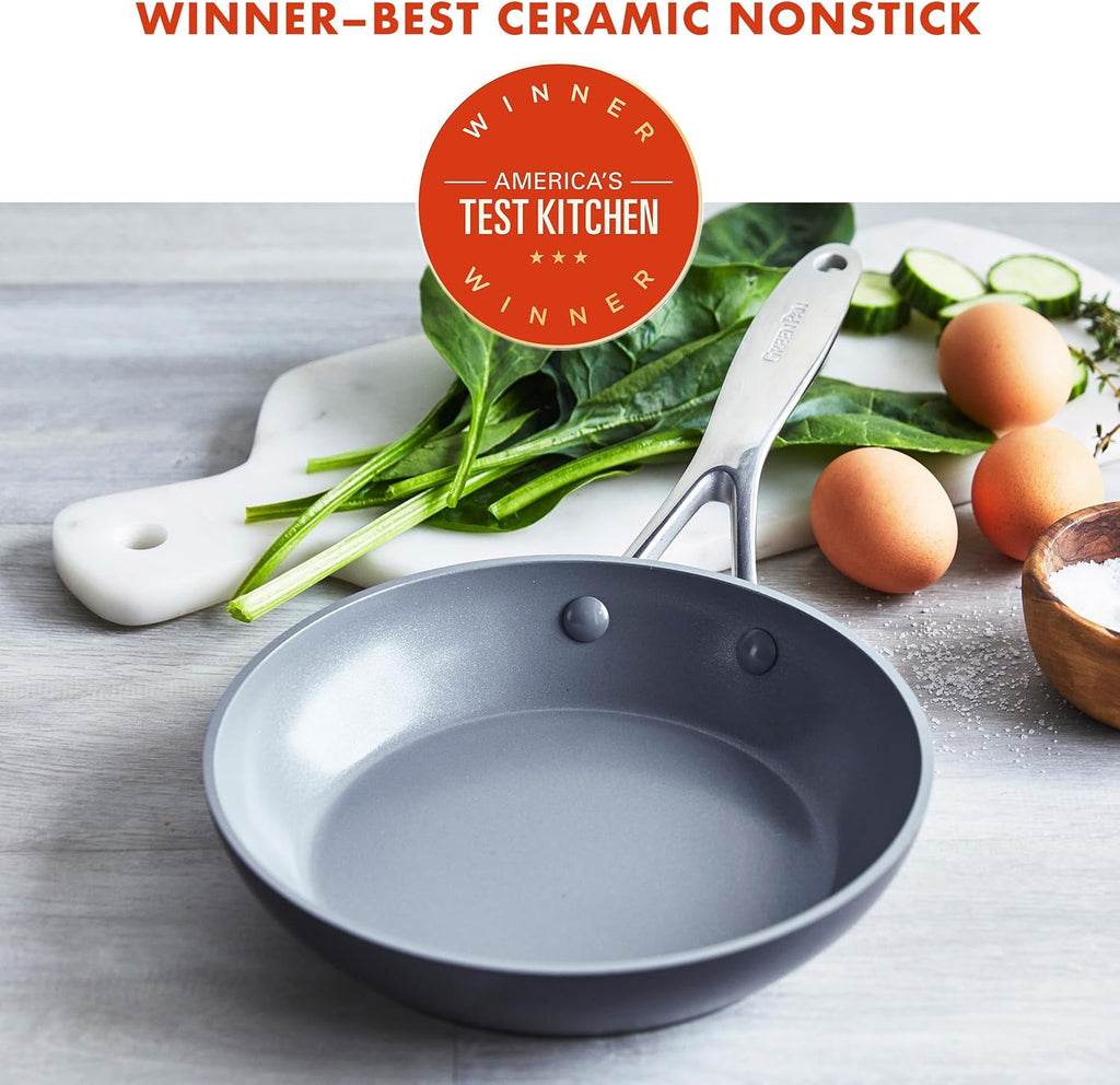 GreenPan Valencia Pro Hard Anodized Healthy Ceramic Nonstick 8" Frying Pan Skillet, PFAS-Free Cookware, Stainless Steel Handle, Induction Suitable, Dishwasher Safe, Oven Safe, Gray